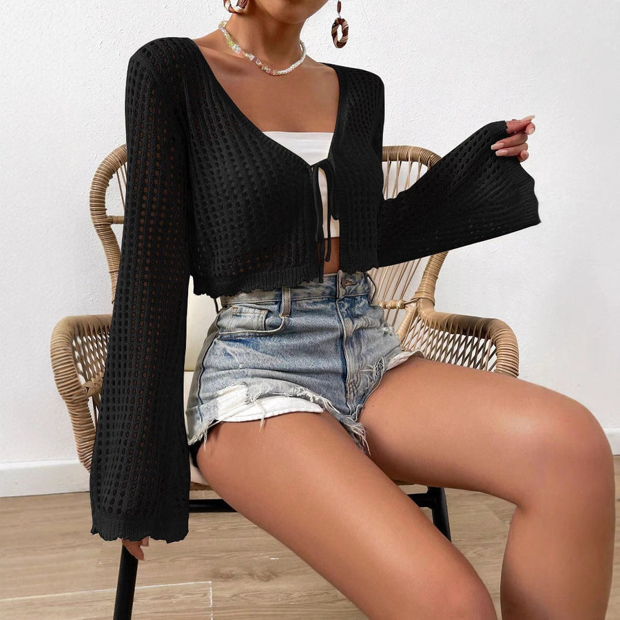 QUINTANA™ | - Lightweight Tie Front V-Neck Crop Cardigan