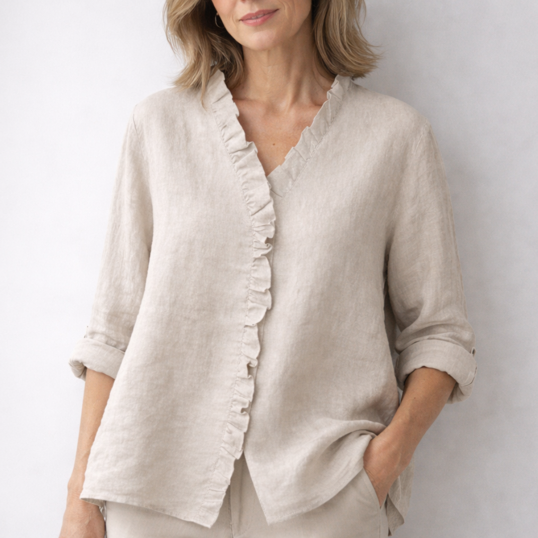 Luisa™ | Elegant Ruffled Linen Blend Shirt