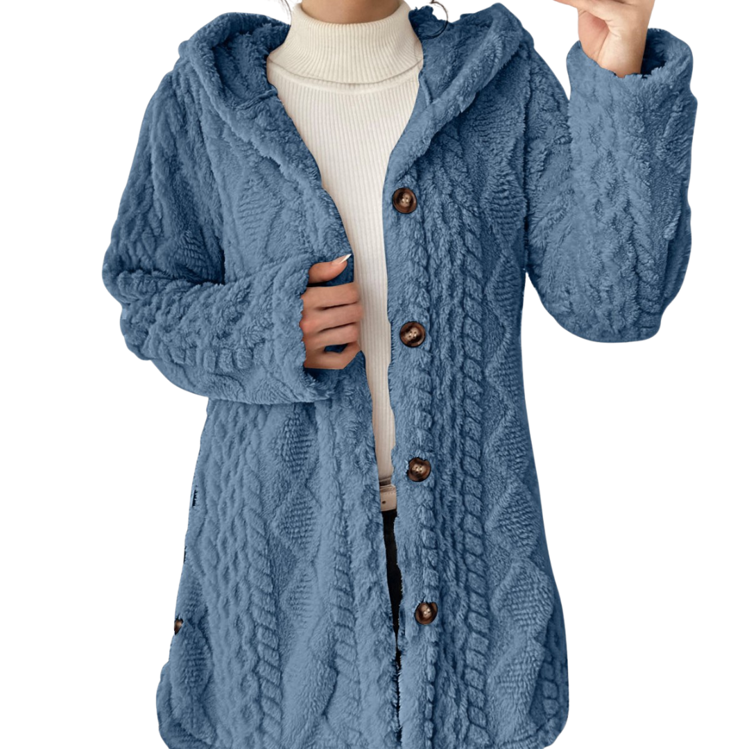 CLOVER™ | – Cozy Jacquard Fuzzy Hooded Cardigan