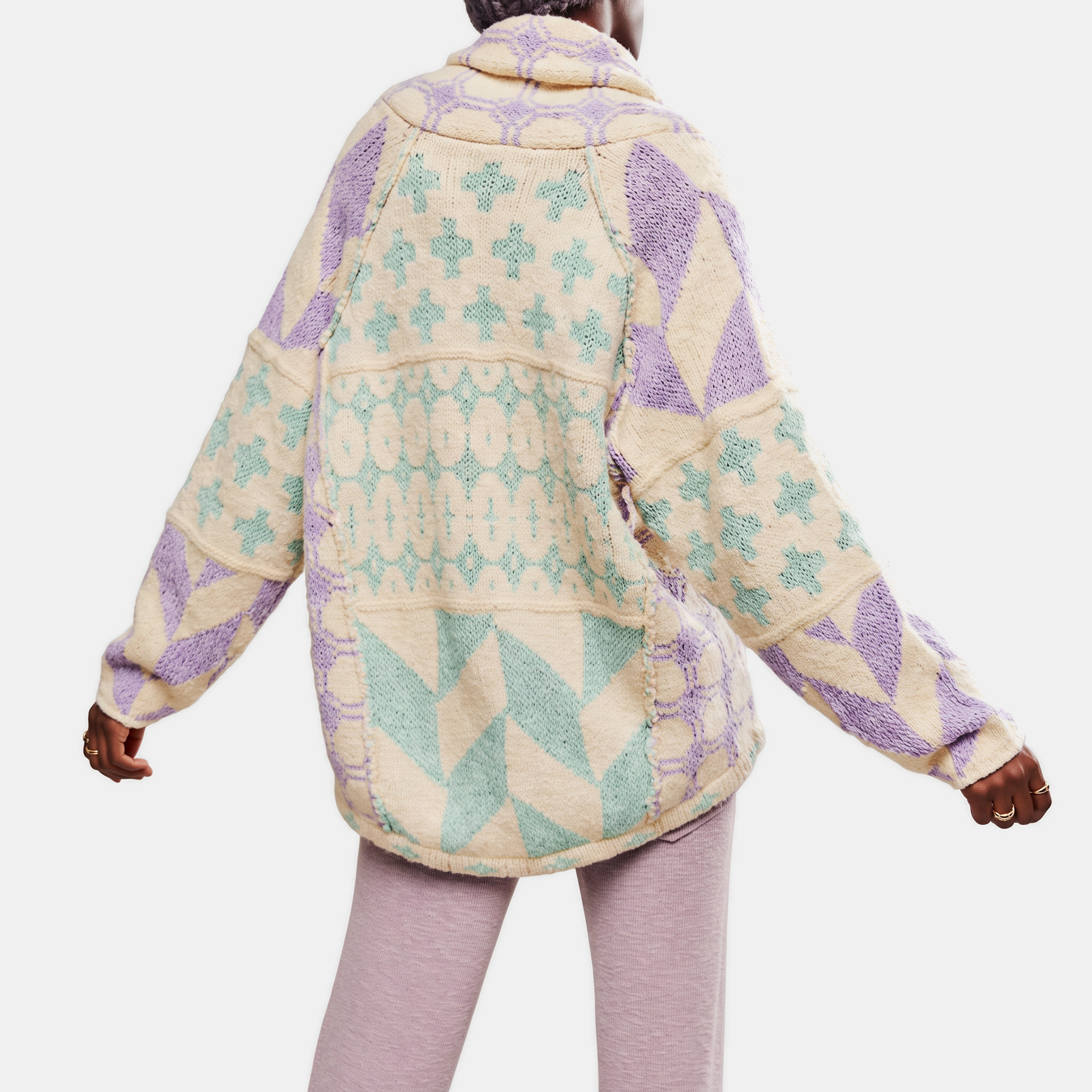 Women's Y2K Abstract Print Lapel Button Down Oversized Knit Cardigan™