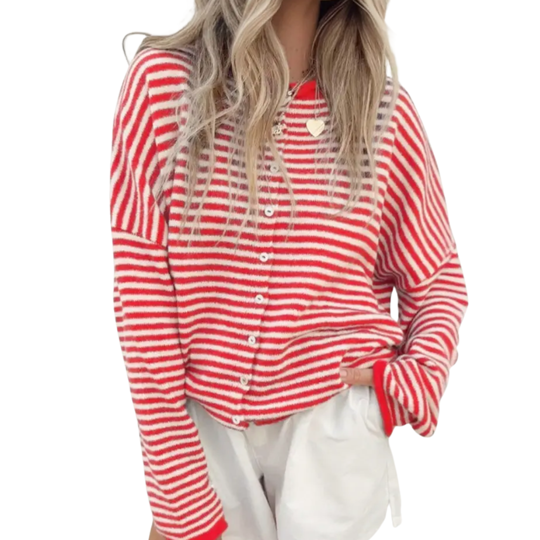 HADLEE™ | – Striped Button-Front Knit Sweater