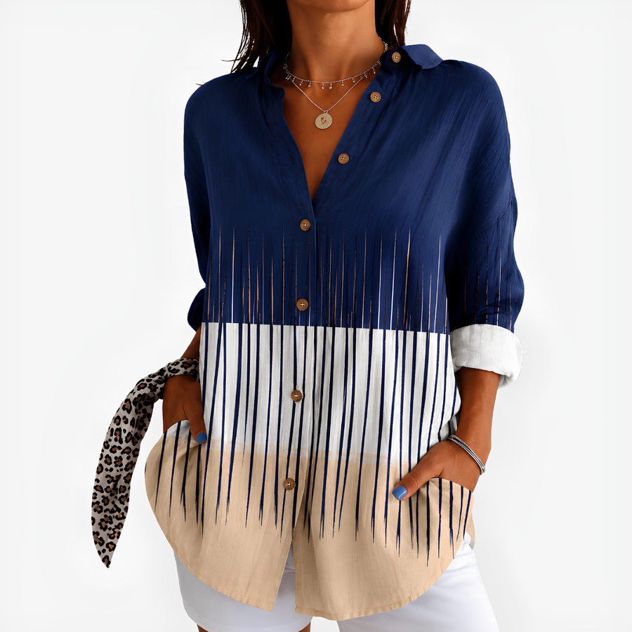 Coastal Stripe Button-Up Blouse™