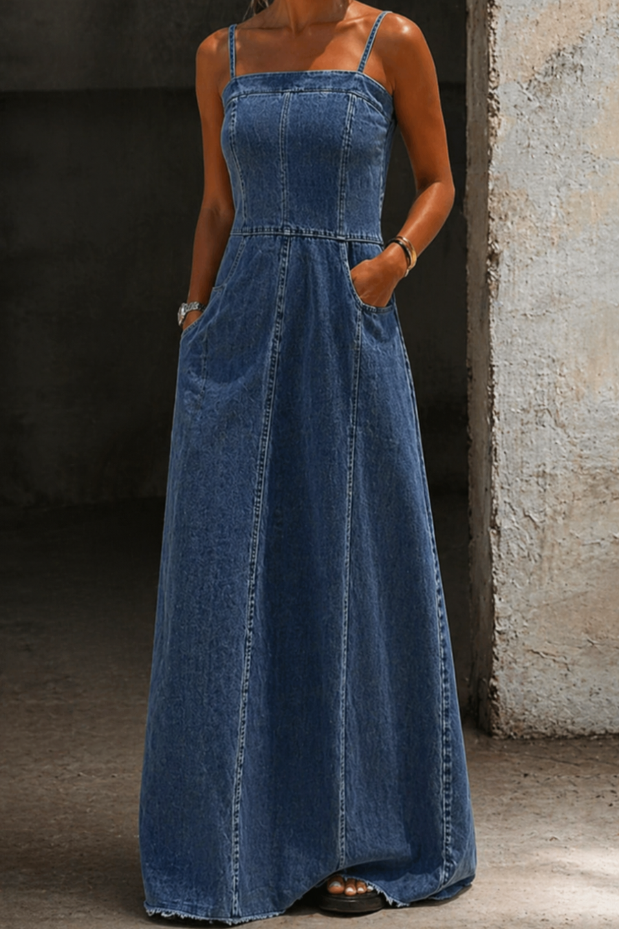 Hana™ | Vintage Denim Maxi Dress