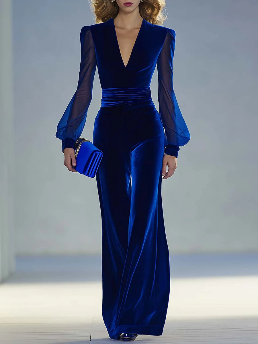 Trisha™ | Elegant Suede V-Neck Jumpsuit