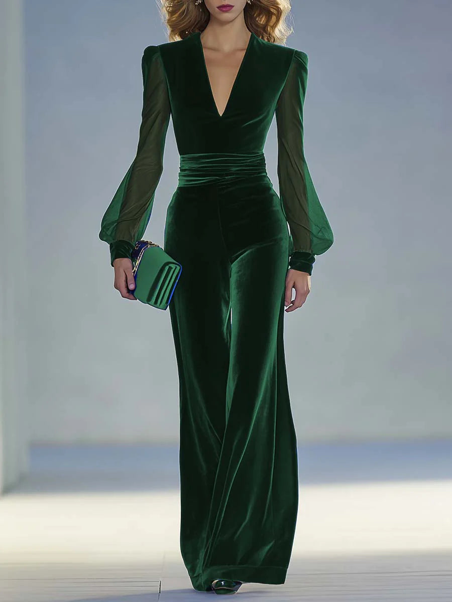 Trisha™ | Elegant Suede V-Neck Jumpsuit