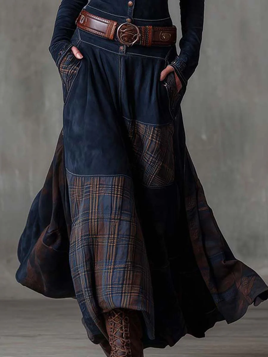 Natasha™ | Vintage Plaid Suede Maxi Dress