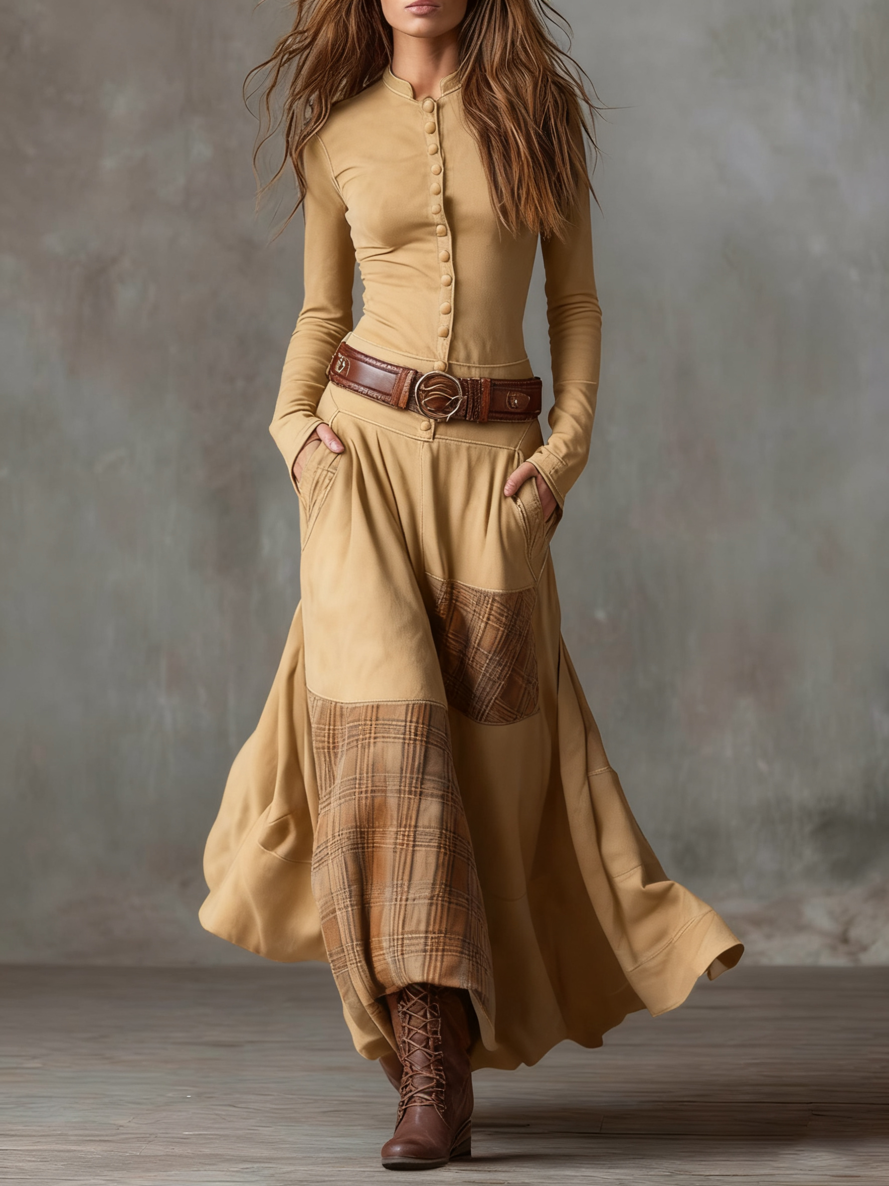 Natasha™ | Vintage Plaid Suede Maxi Dress