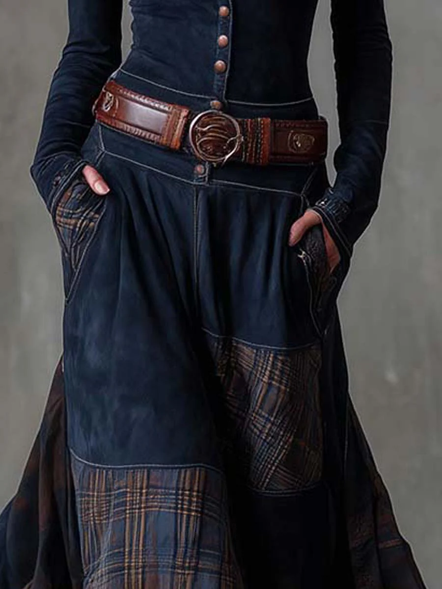 Natasha™ | Vintage Plaid Suede Maxi Dress
