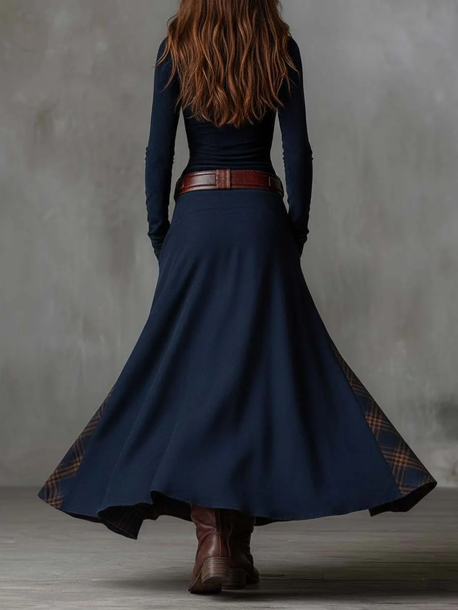 Natasha™ | Vintage Plaid Suede Maxi Dress