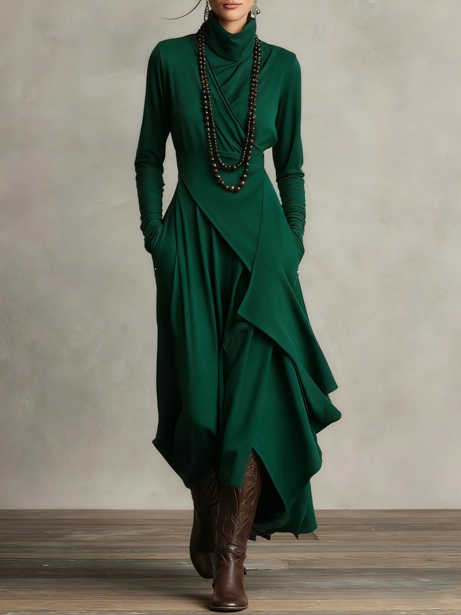 Arielle Vintage Asymmetrical Turtleneck Dress™