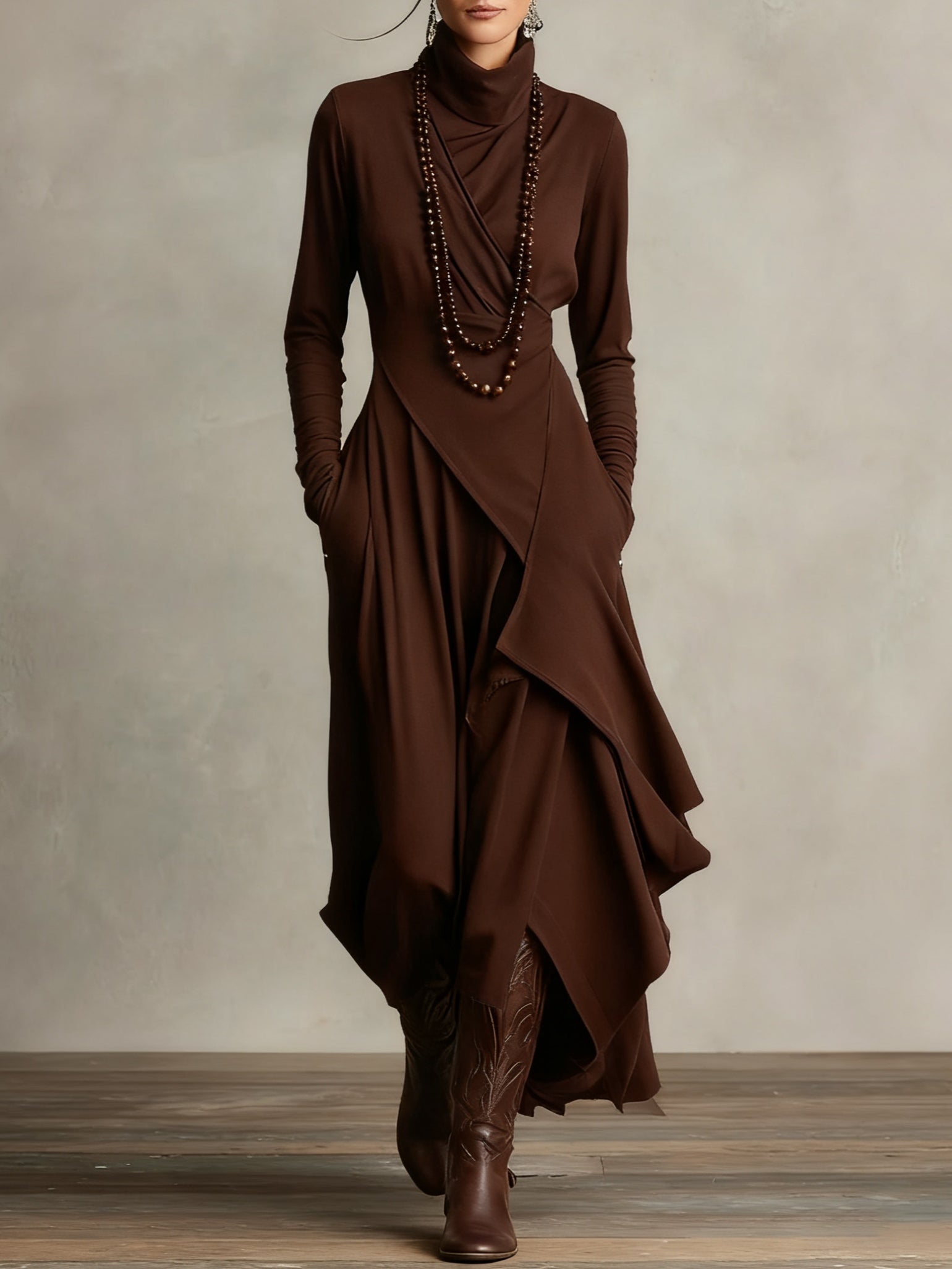 Arielle™ | Vintage Asymmetrical Turtleneck Dress