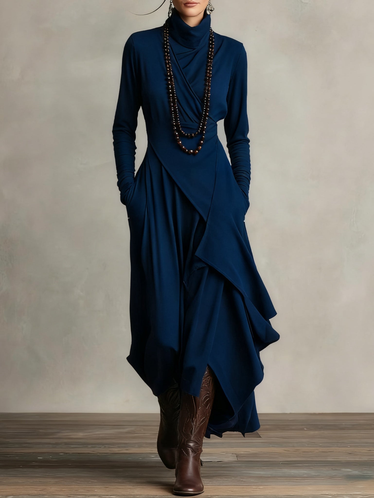 Arielle™ | Vintage Asymmetrical Turtleneck Dress