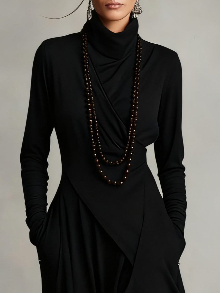 Arielle™ | Vintage Asymmetrical Turtleneck Dress