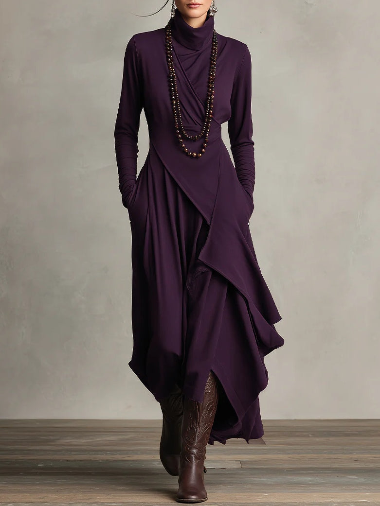 Arielle™ | Vintage Asymmetrical Turtleneck Dress