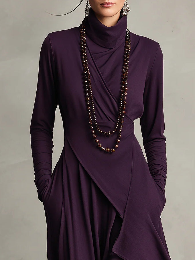 Arielle™ | Vintage Asymmetrical Turtleneck Dress