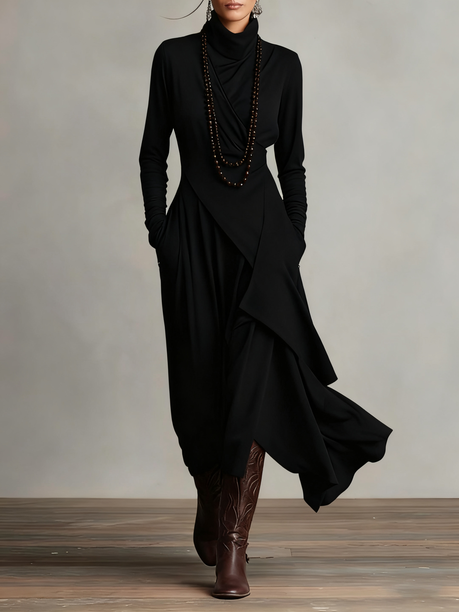 Arielle Vintage Asymmetrical Turtleneck Dress™