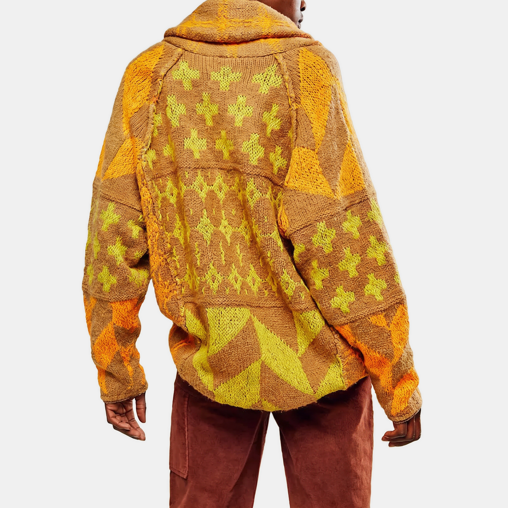 Women's Y2K Abstract Print Lapel Button Down Oversized Knit Cardigan™