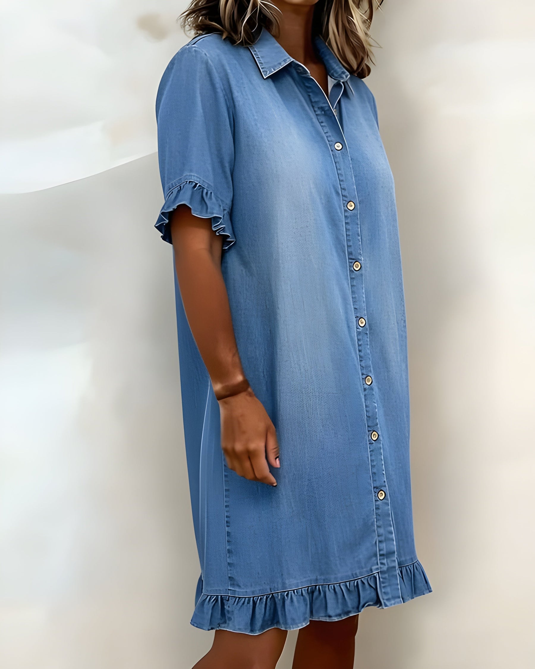 Katie™ | Effortlessly Flattering Ruched Denim Dress