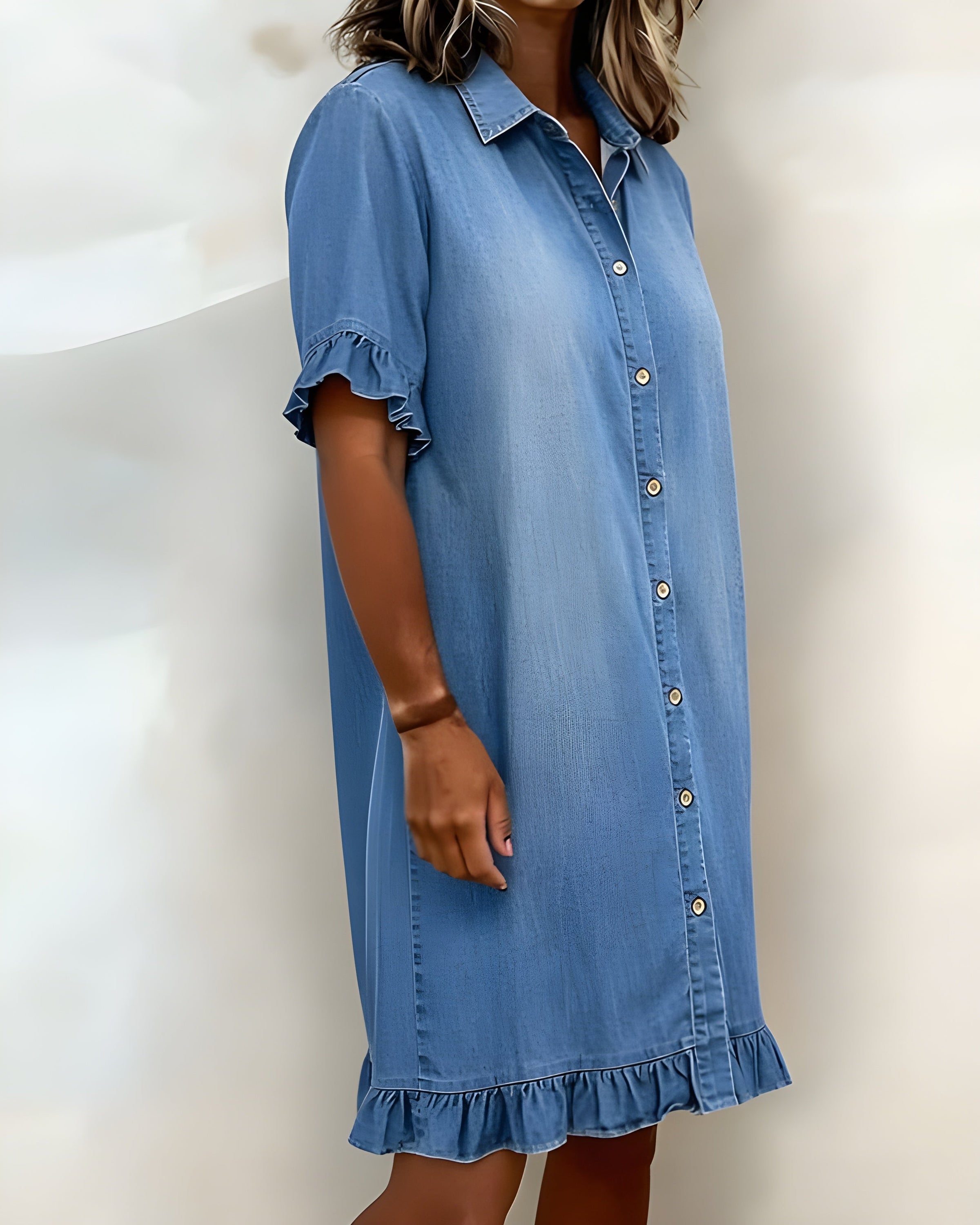 Katie™ | Effortlessly Flattering Ruched Denim Dress