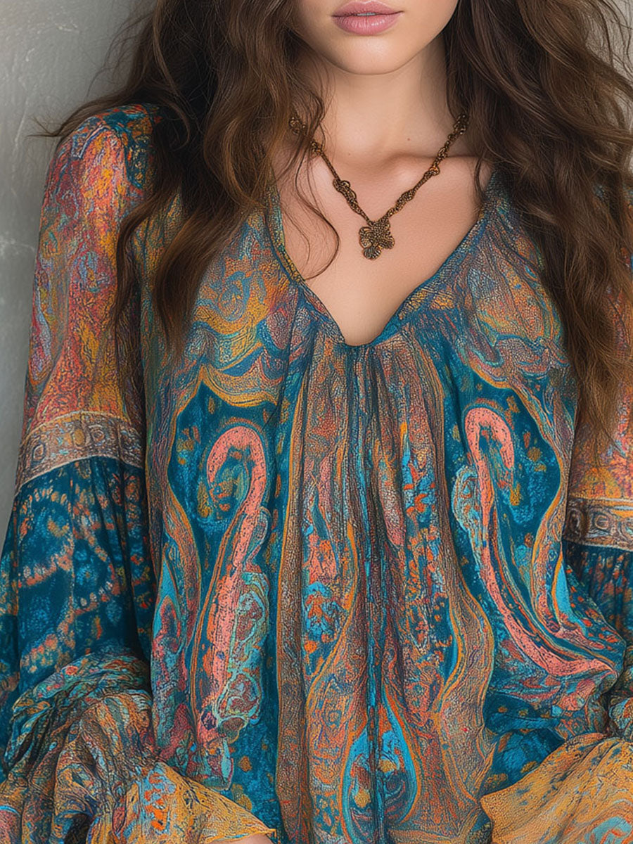 Selah™ | Boho Paisley Chiffon Blouse