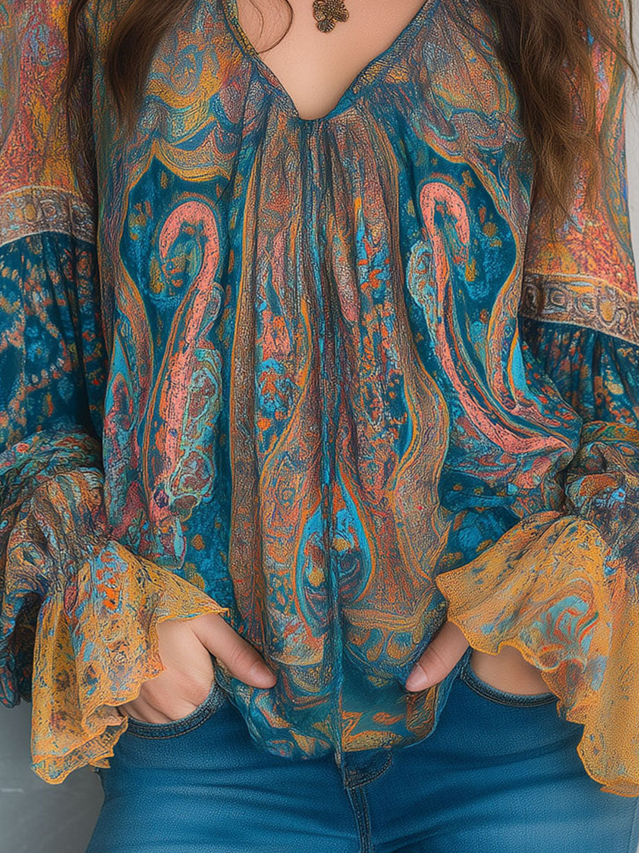 Selah™ | Boho Paisley Chiffon Blouse