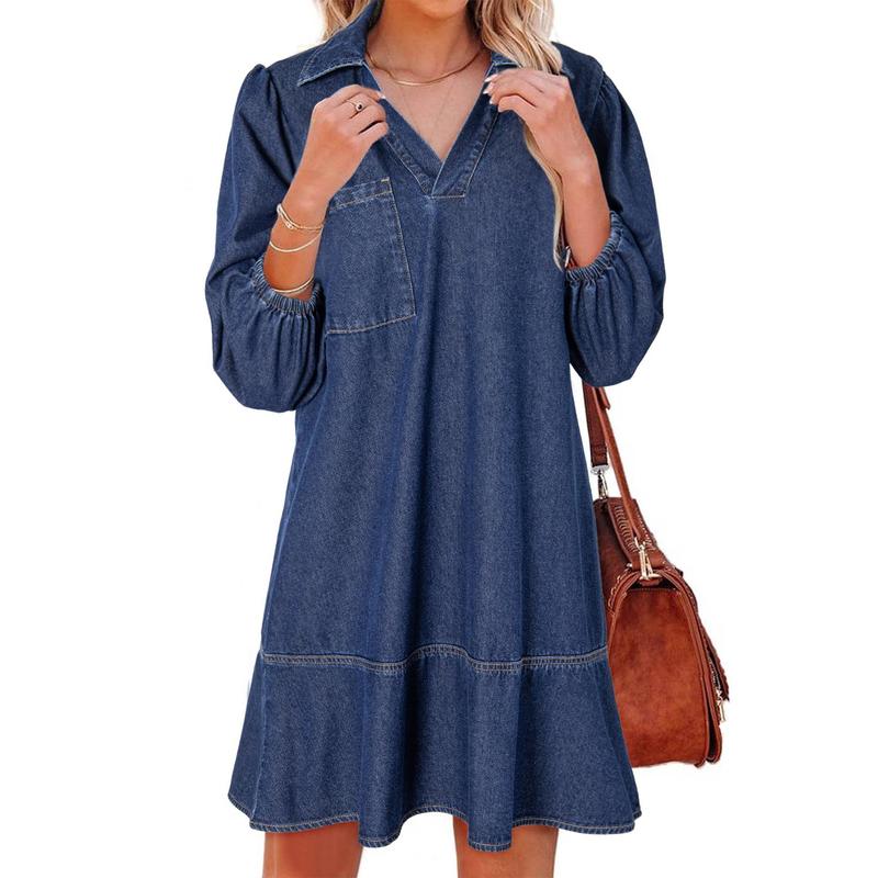 Layla™ | Classic Soft Washed Denim Puff Sleeve Dress