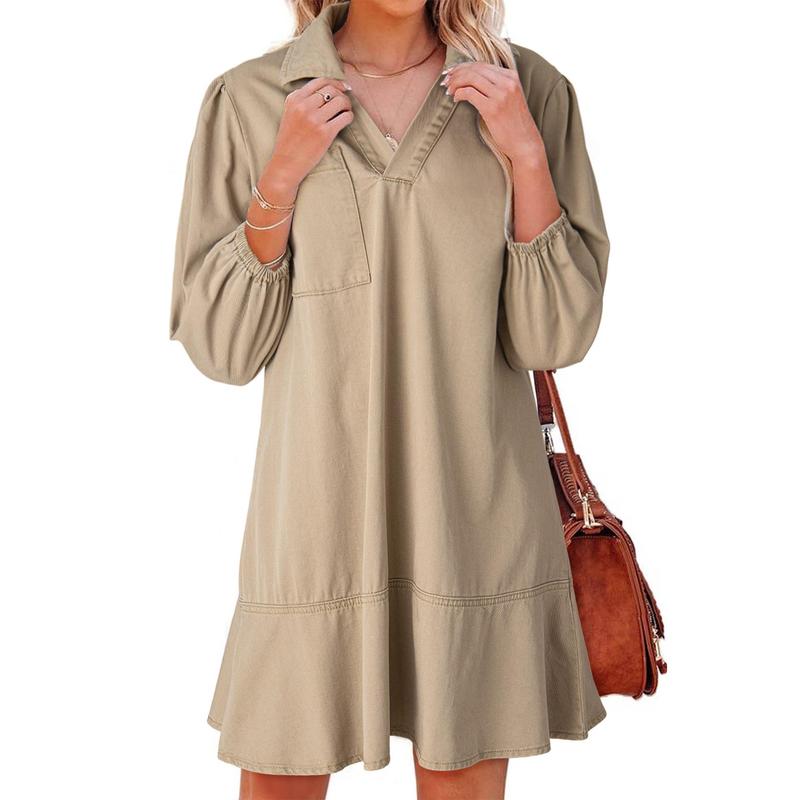 Layla™ | Classic Soft Washed Denim Puff Sleeve Dress