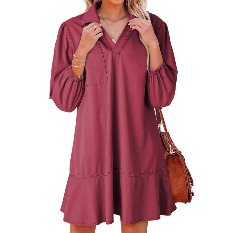 Layla™ | Classic Soft Washed Denim Puff Sleeve Dress