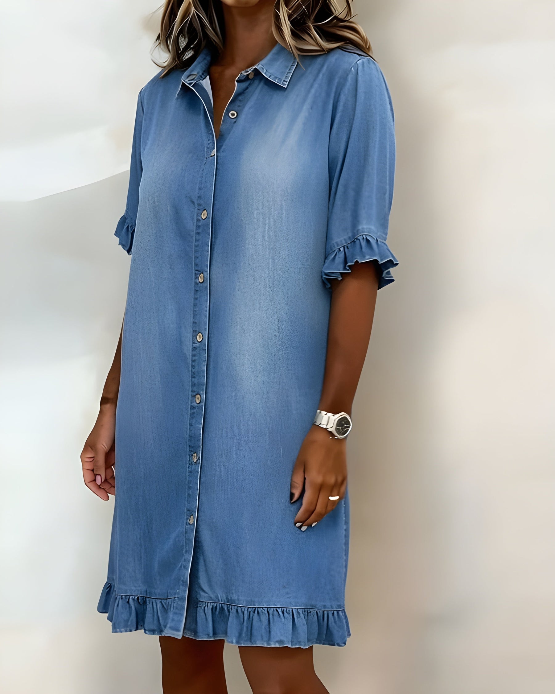Katie™ | Effortlessly Flattering Ruched Denim Dress