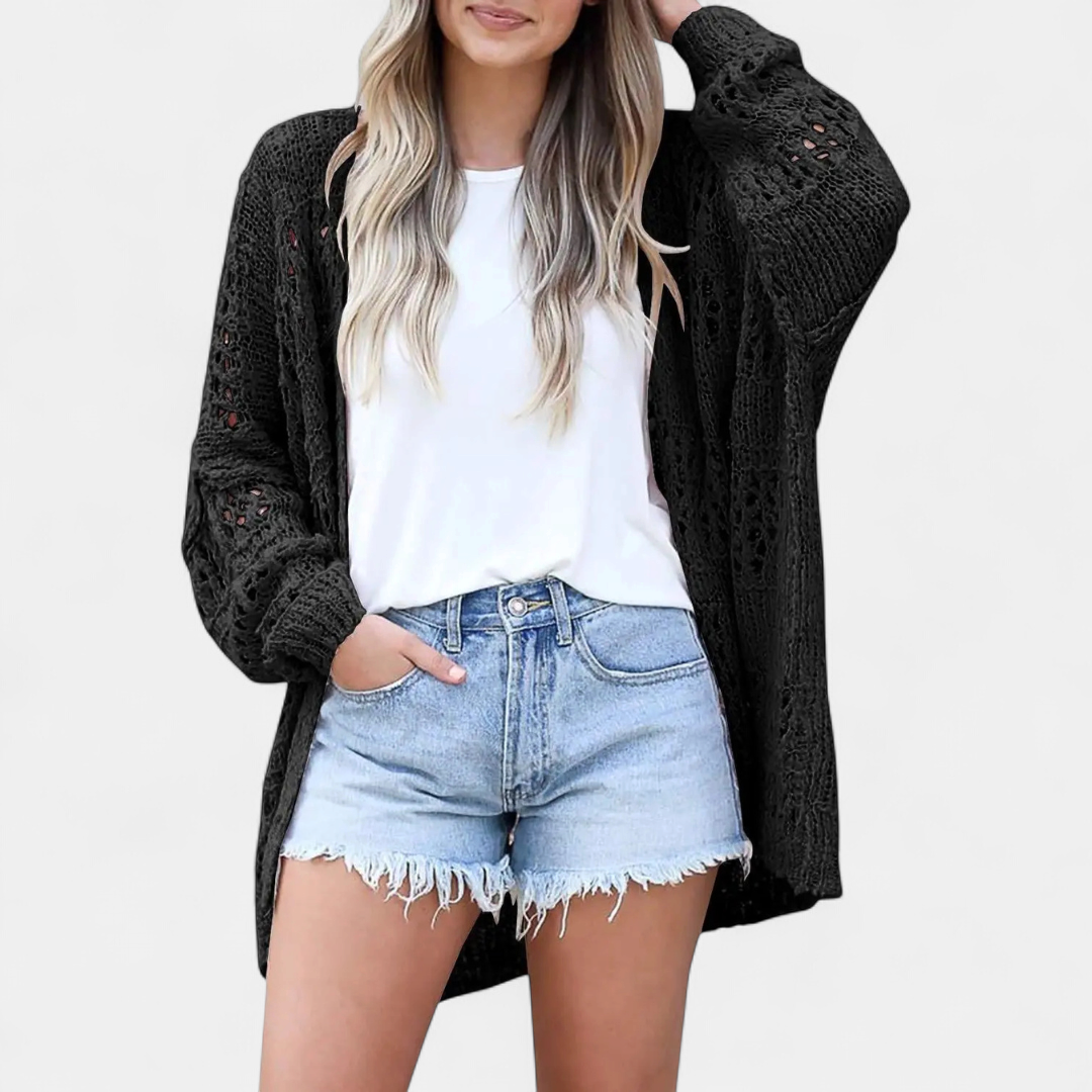 FIORELLA™ | – Boho Hollow-Out Knit Cardigan