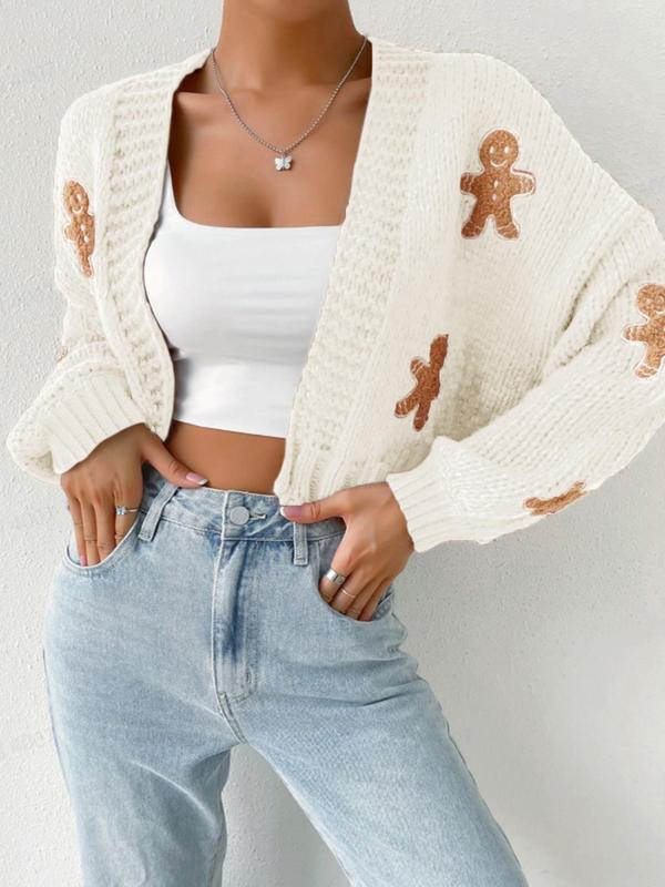 HEIDI™ | - Open Front Knit Cardigan with Cartoon Print for Cozy Outfits