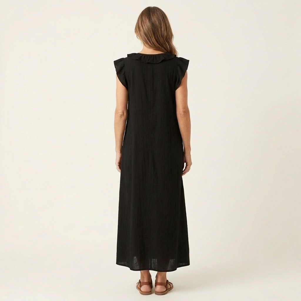 Amina™ | Ruffle V-Neck Linen Maxi Dress