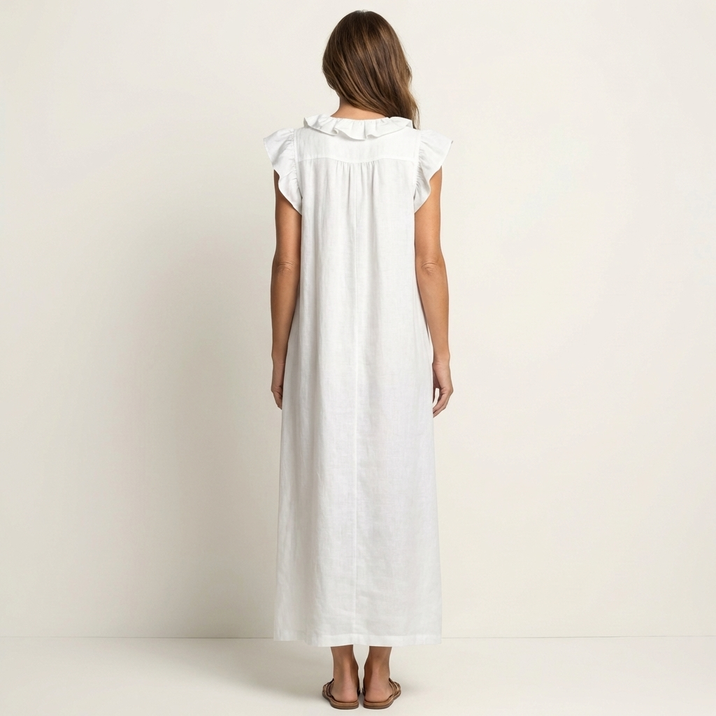 Amina™ | Ruffle V-Neck Linen Maxi Dress