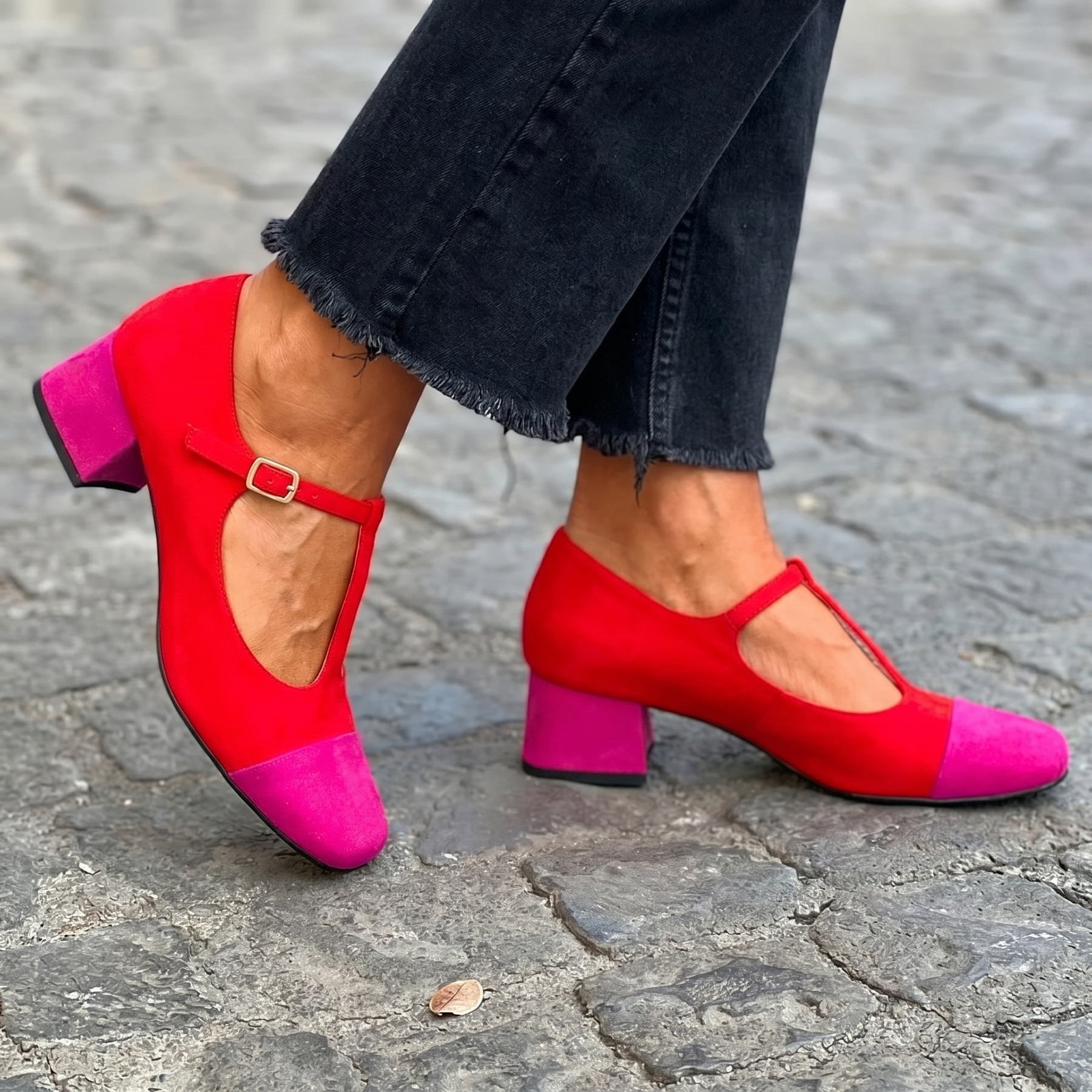 Hattie™ | Two-Tone T-Strap Heel Loafer