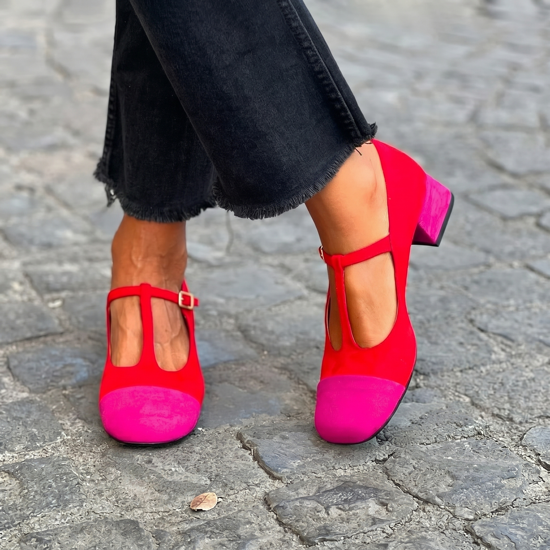 Hattie™ | Two-Tone T-Strap Heel Loafer