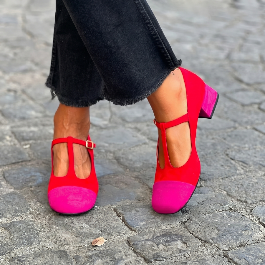 Hattie™ | Two-Tone T-Strap Heel Loafer