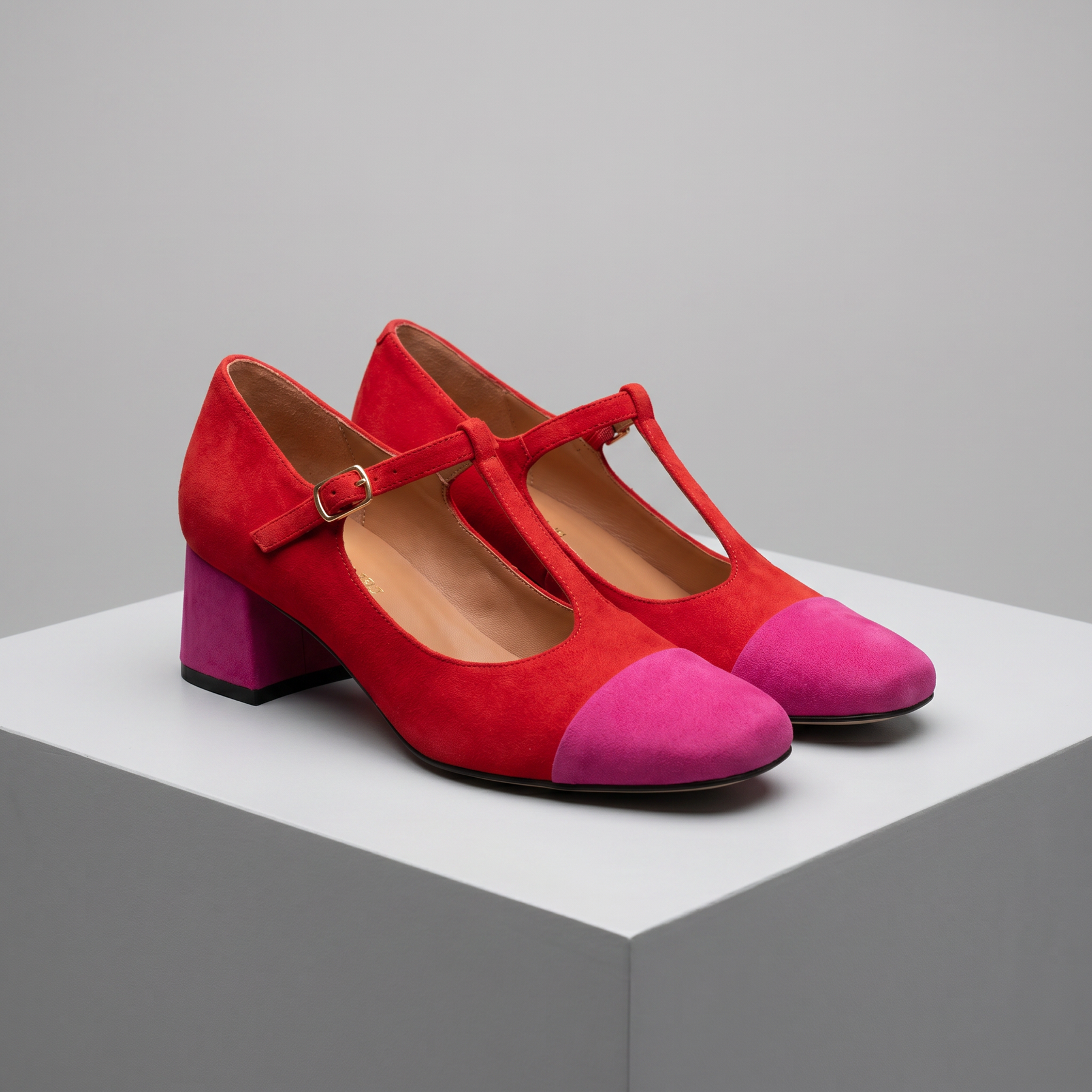 Hattie™ | Two-Tone T-Strap Heel Loafer