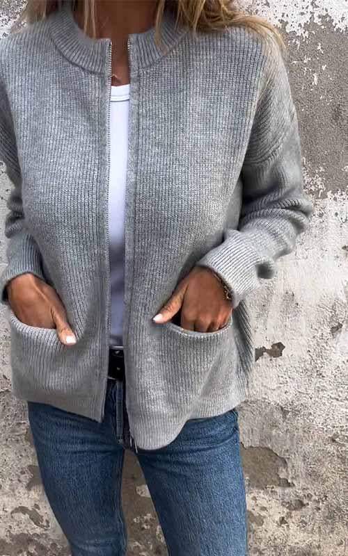 SARIA™ | - Zip-Up Knit Cardigan