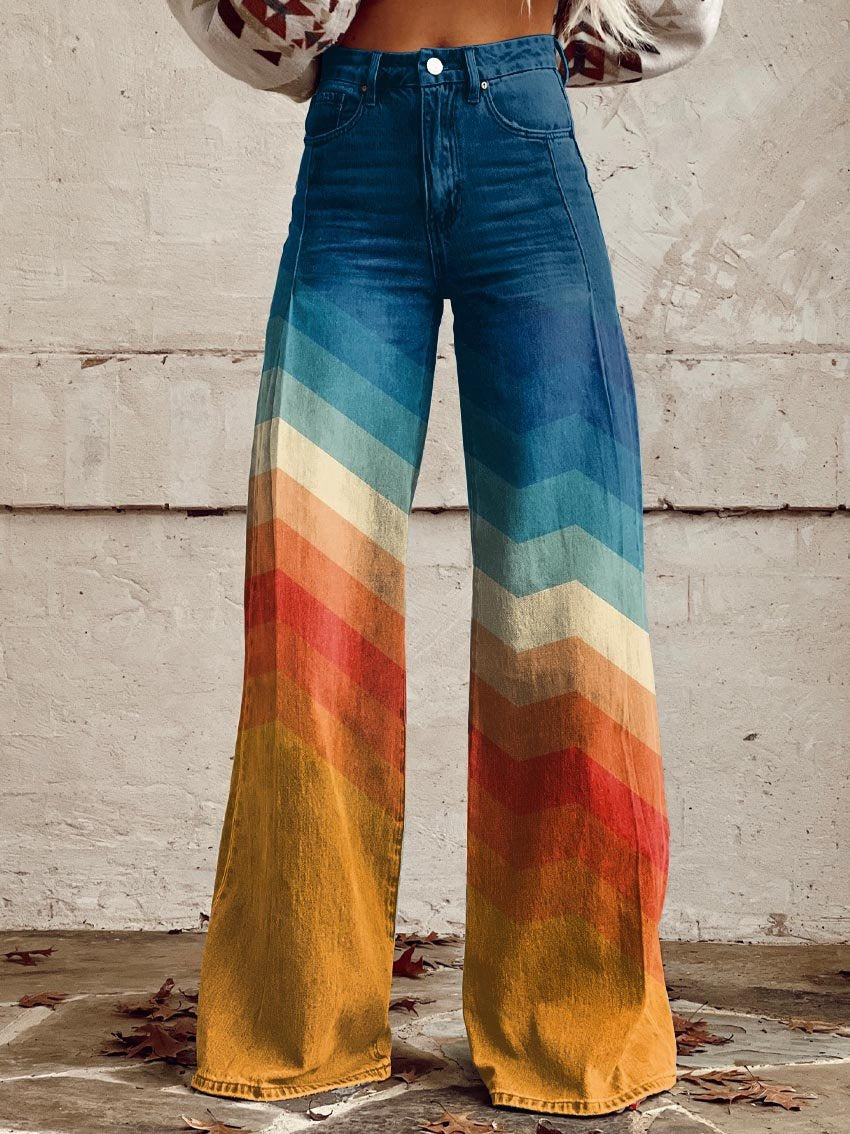 CALLIE™ | - Retro Chevron Wide-Leg Pants