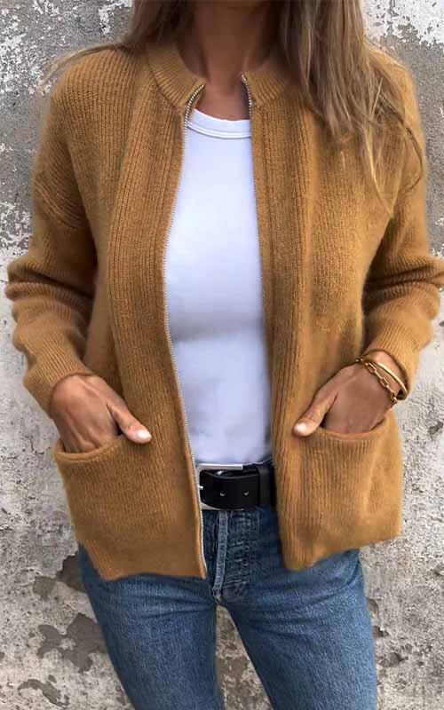 SARIA™ | - Zip-Up Knit Cardigan