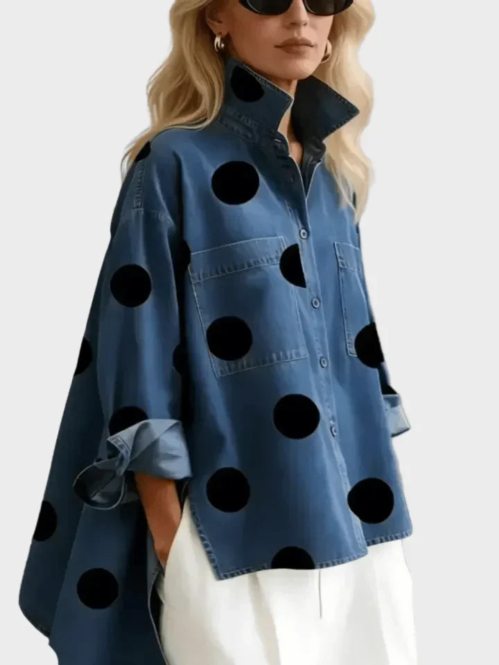 Pollie™ | Artistic Polka Dot Denim Top