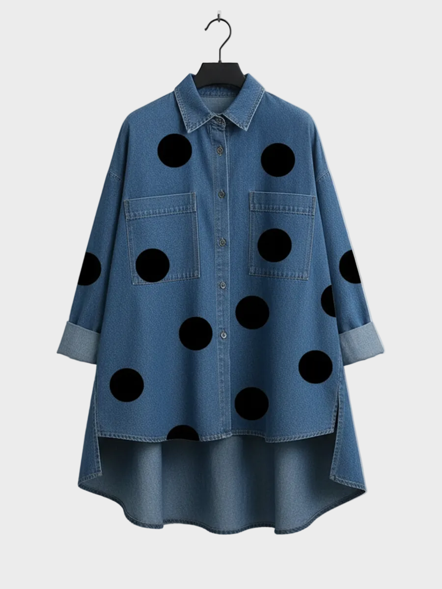 Pollie™ | Artistic Polka Dot Denim Top