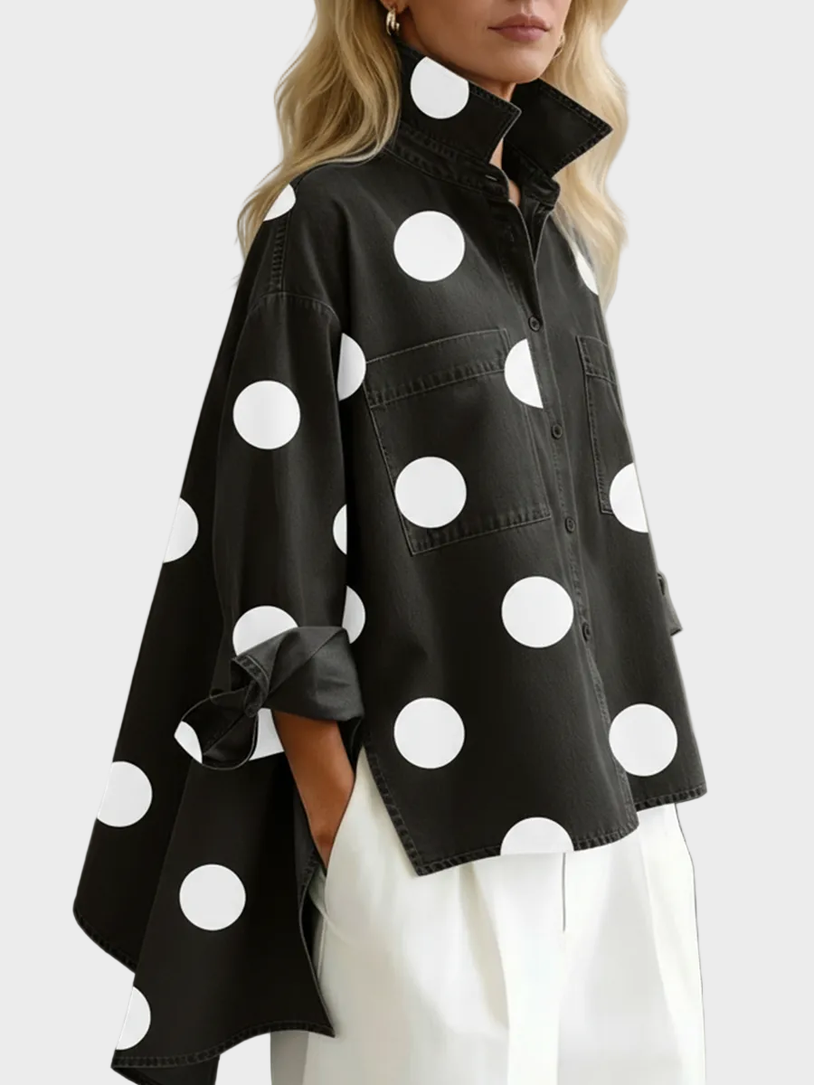 Pollie™ | Artistic Polka Dot Denim Top
