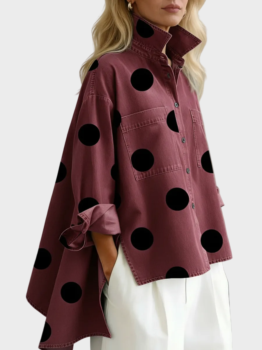 Pollie™ | Artistic Polka Dot Denim Top