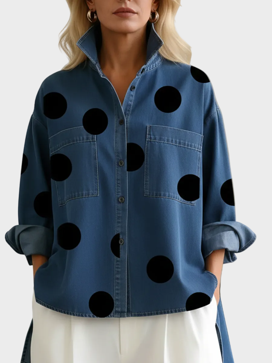 Pollie™ | Artistic Polka Dot Denim Top