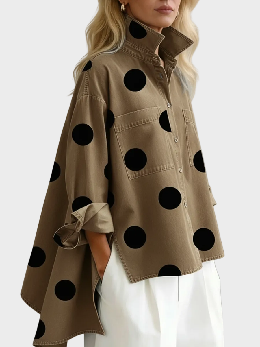 Pollie™ | Artistic Polka Dot Denim Top