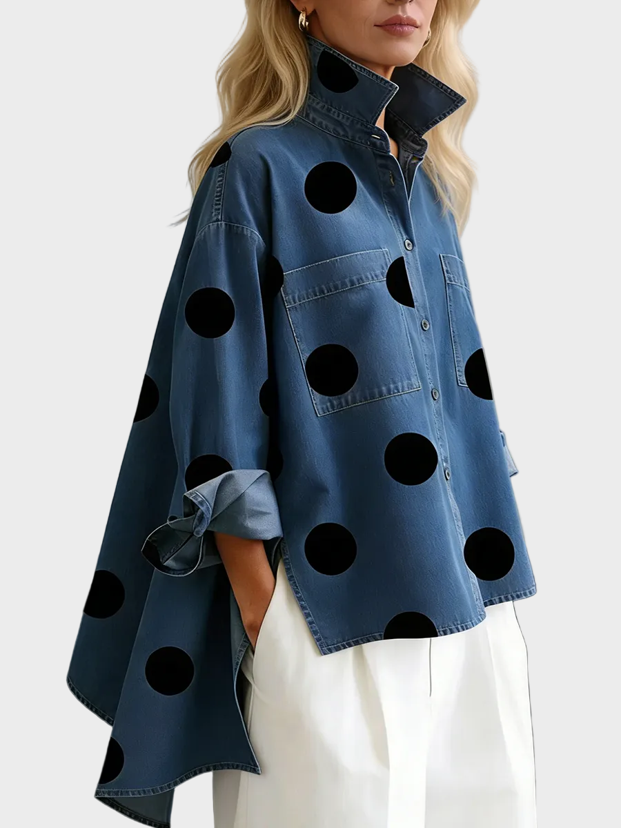 Pollie™ | Artistic Polka Dot Denim Top