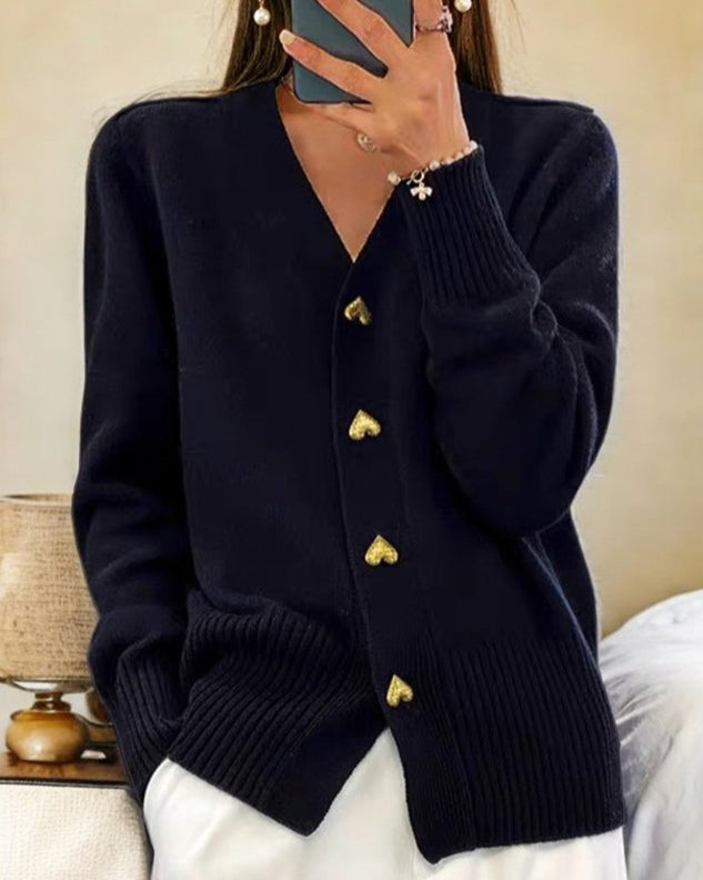 Liorah™ | Elegant Heart Button Cardigan