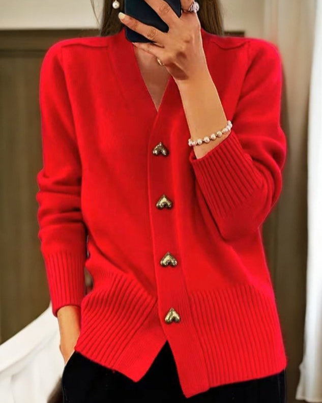 Liorah™ | Elegant Heart Button Cardigan