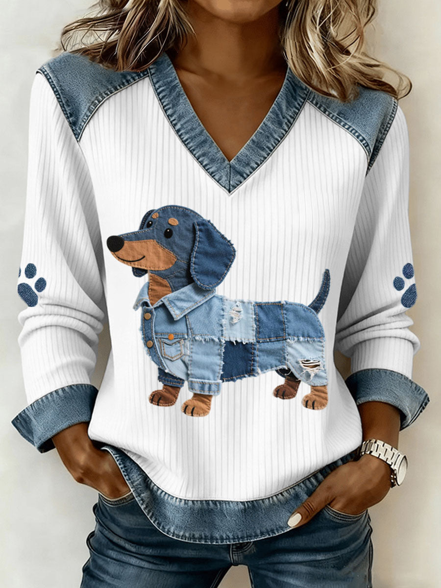 Daniella™ | Artistic Denim Patchwork Top